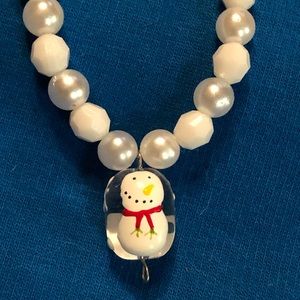 Christmas snowman hand painted beaded necklace NEW
